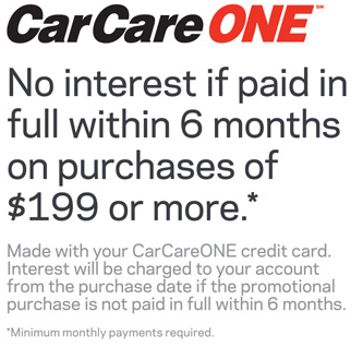 Car care one offers no interest if paid in full within 6 months on purchases of $ | C & G Auto Center Inc199 or more