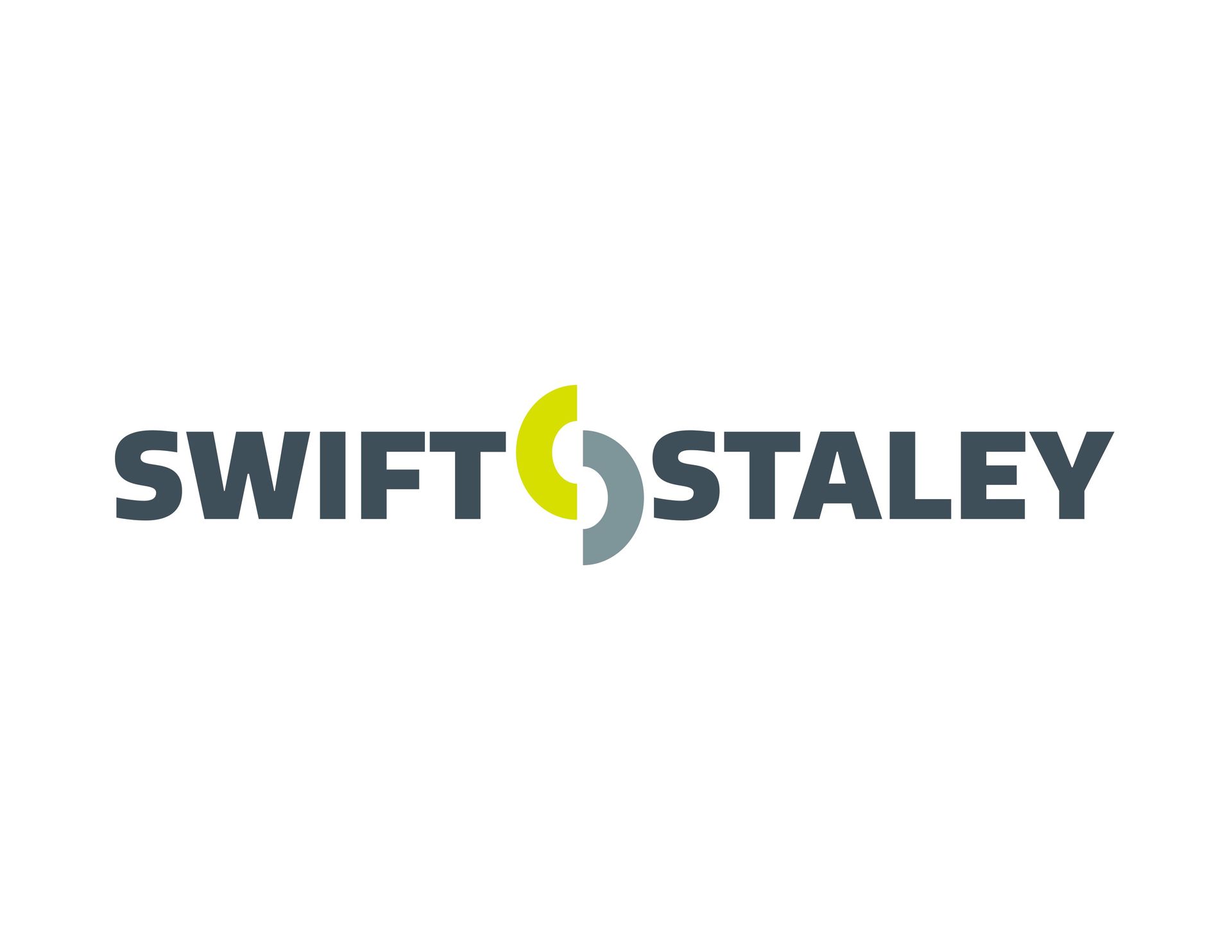 Logo for Swift Staley, dark grey text with a stylized green/grey graphic, on a white background.