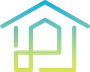 House outline with blue-green gradient, creating a stylized home icon.