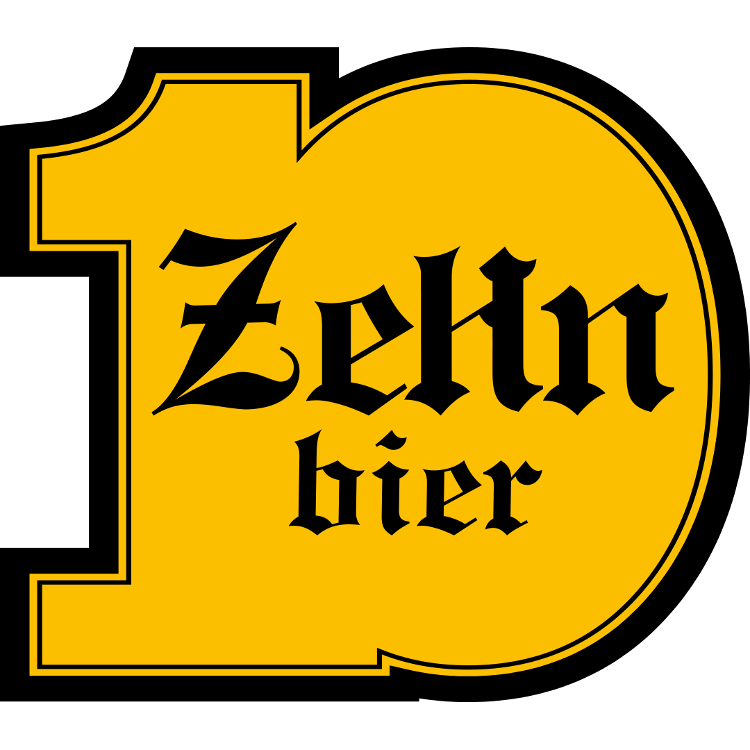 Uma placa amarela que diz Zehn Bier