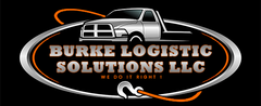 Logo of Burke Logistic Solutions LLC, featuring a tow truck and tow hook in a silver and orange design on a black background.