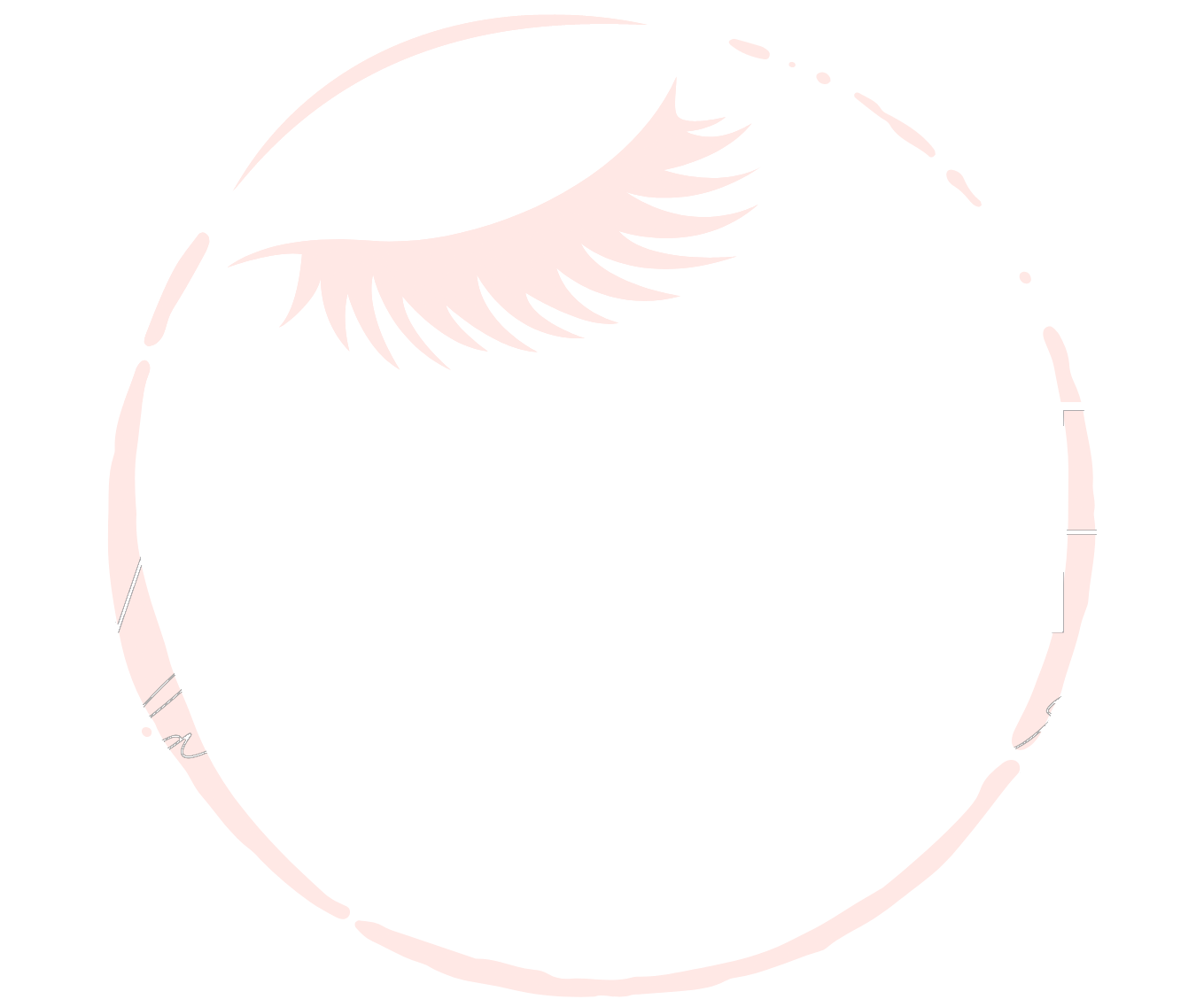 Faint pink circular emblem with a stylized feathered wing on a white background