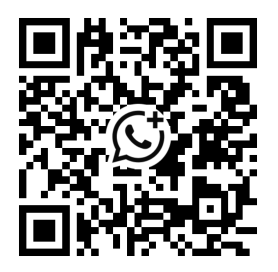 Black-and-white QR code with WhatsApp logo in the center