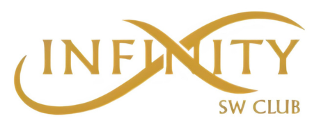 Gold “INFINITY” logo with infinity symbol and “SW CLUB” text on white background