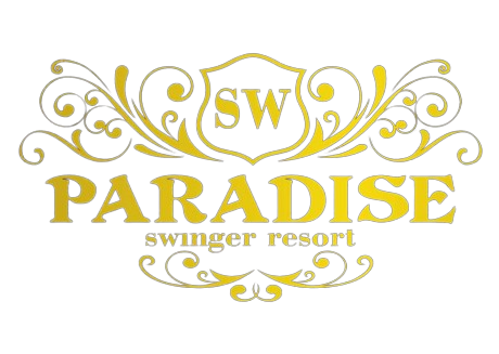 SW Paradise swinger resort logo in gold with ornate flourishes on white background