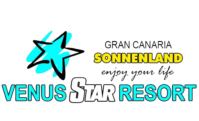 VENUS STAR RESORT logo with turquoise star, yellow GRAN CANARIA SONNENLAND text