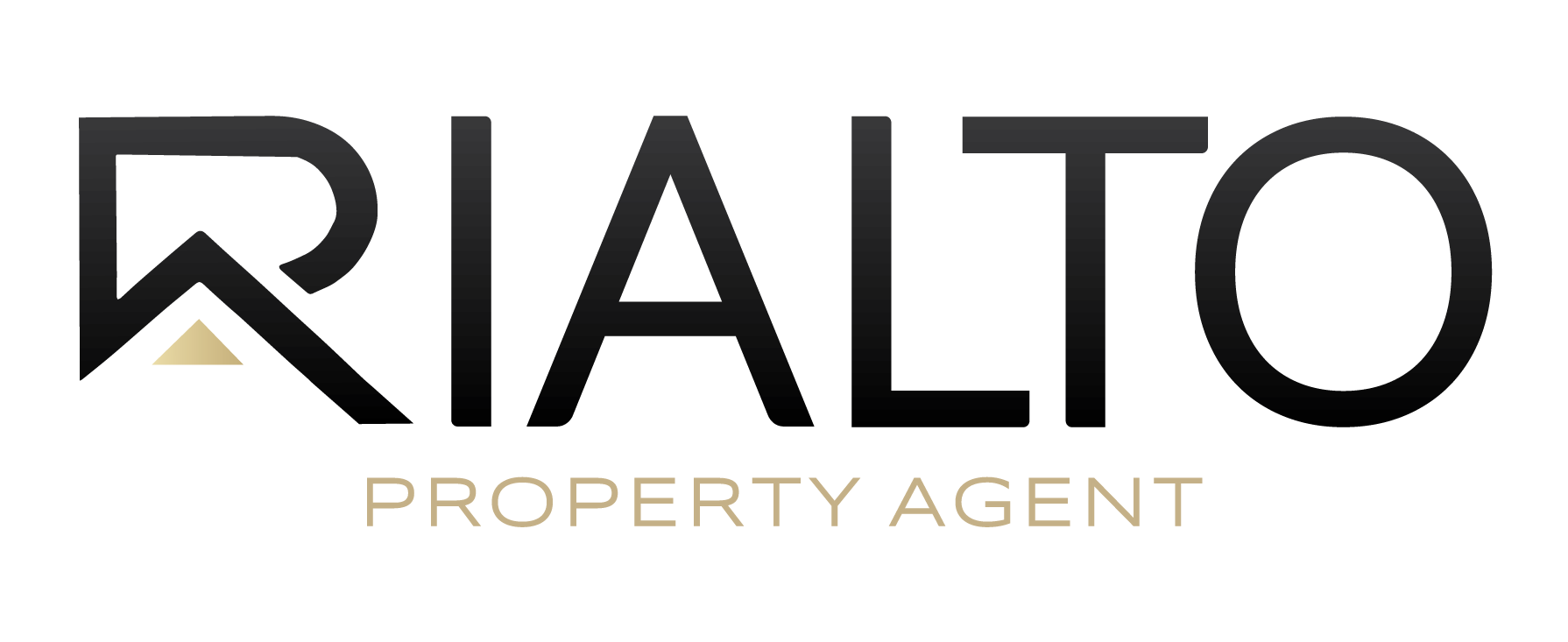Logo for Rialto Property Agent, black letters, a house icon on the