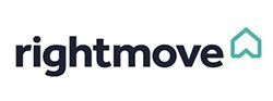 Rightmove logo with dark text and a teal house icon.