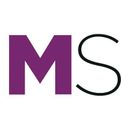 A purple letter ms with a black outline on a white background.