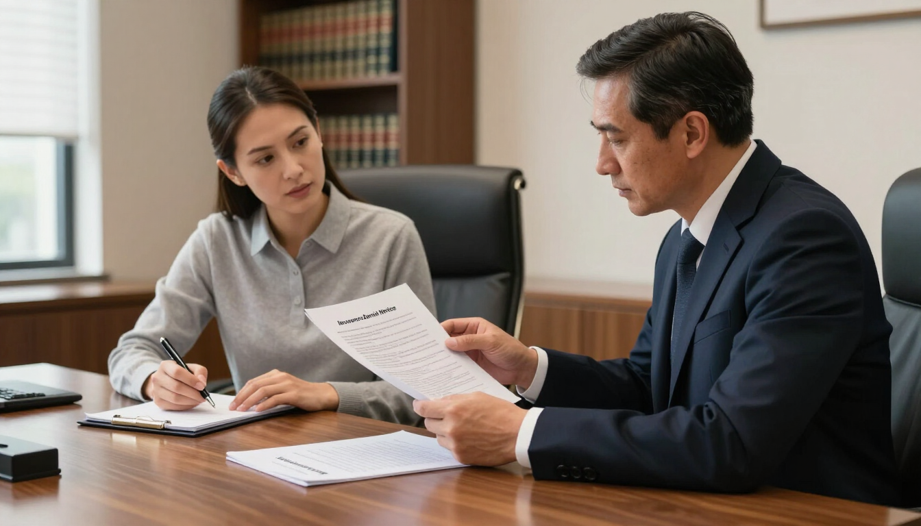 Dos profesionales revisando un documento en una mesa de conferencias en una oficina.