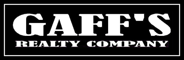 A black and white logo for gaff 's realty company