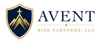 Avent Risk Partners LLC logo with navy shield and gold mountain emblem on white background