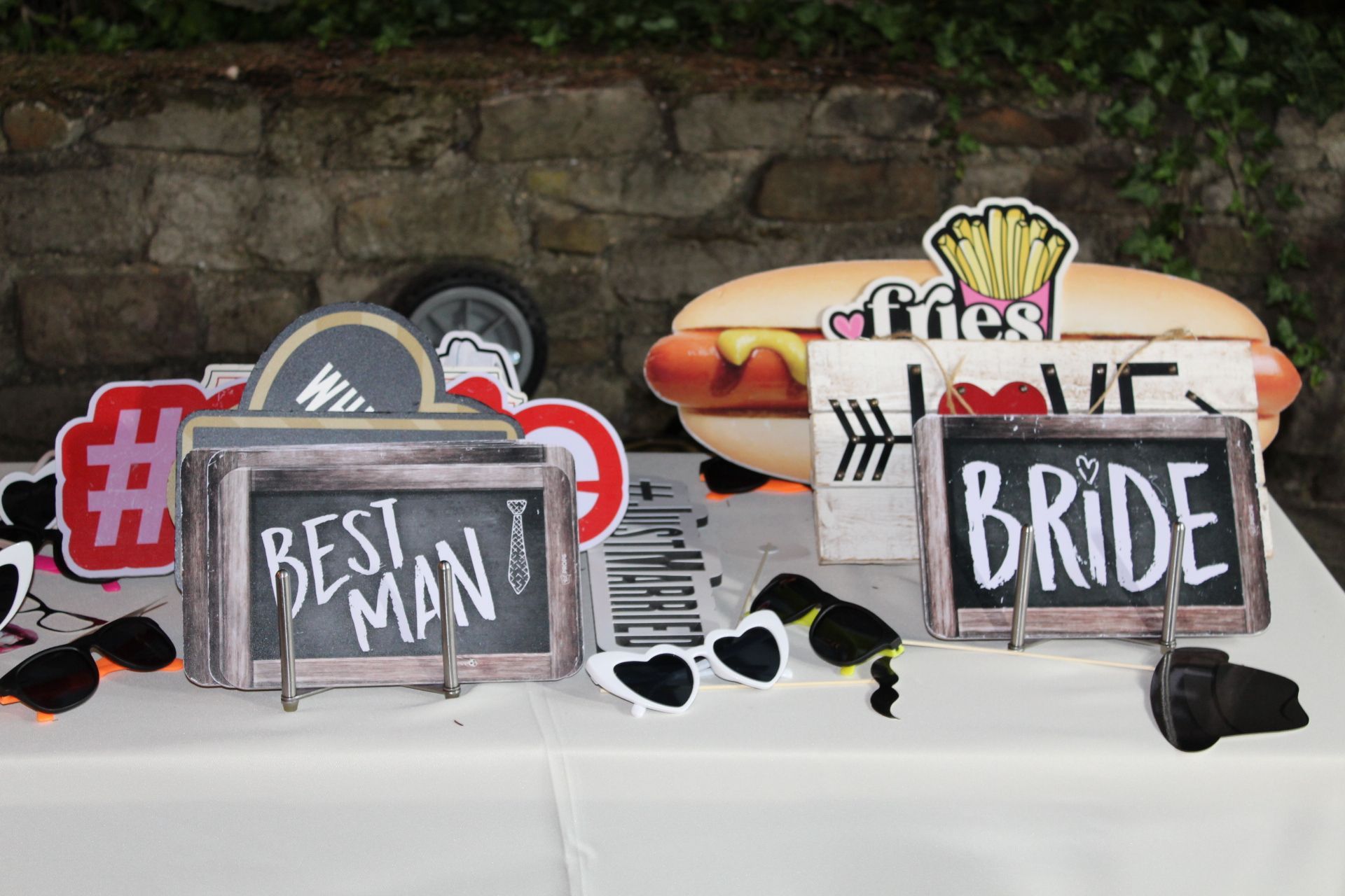 photo booth prop table at holly hedge estate