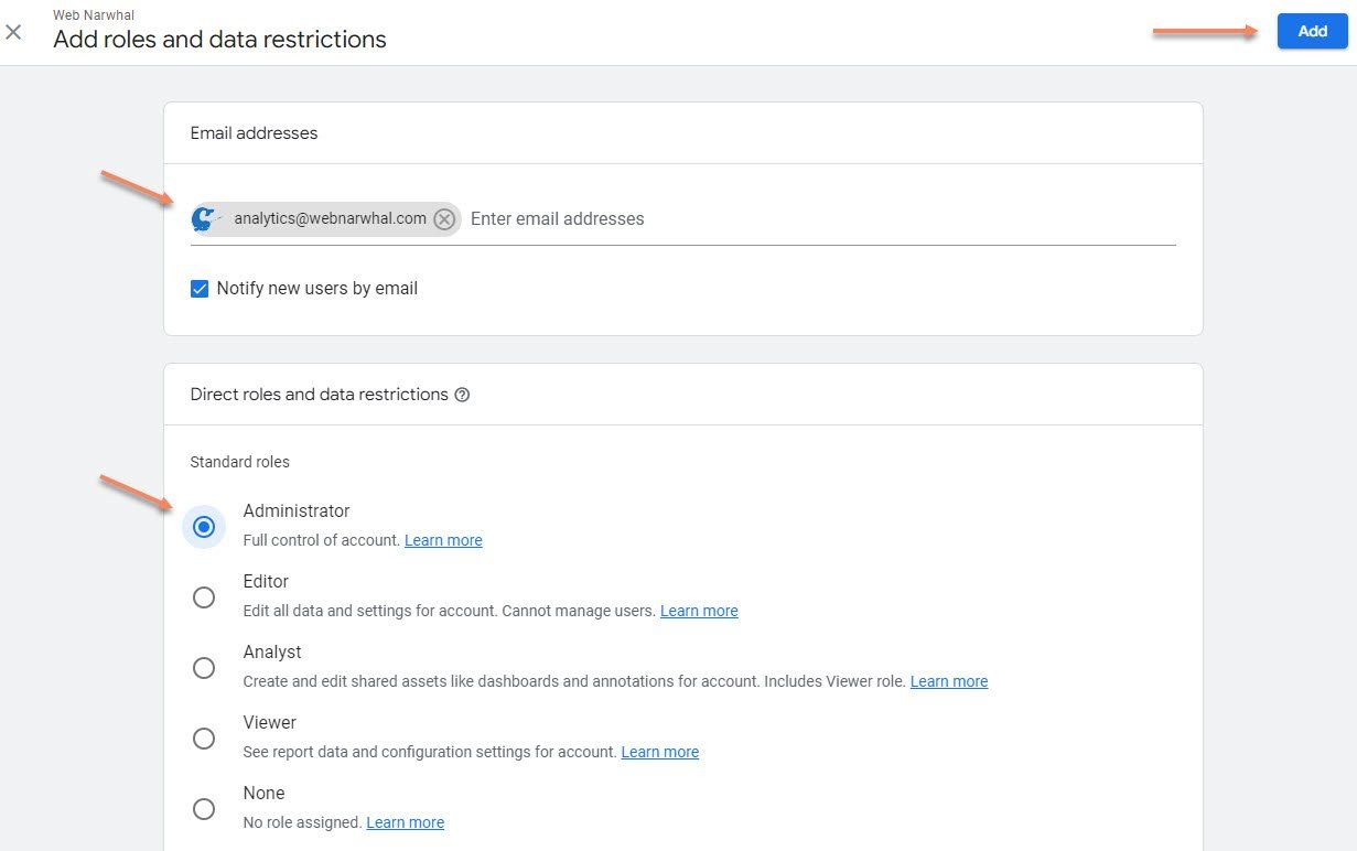 Adding a User to GA Adding a User to GA