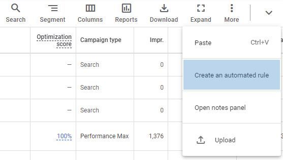 Google Automated Rules