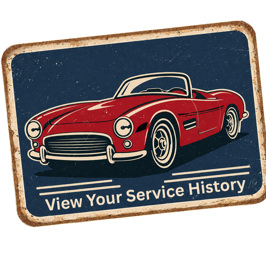 A red toolbox on a vintage-style sign with the text 
