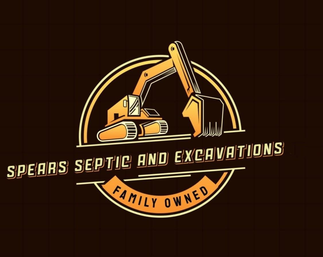 Logo for Spear Septic and Excavations with yellow excavator on a dark background and &ldquo;Family Owned&rdquo; badge