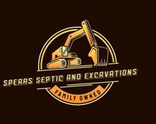 Logo for Spear Septic and Excavations with yellow excavator on a dark background and &ldquo;Family Owned&rdquo; badge