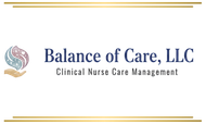 Logo for Balance of Care, LLC featuring a hand cradling a stylized flame icon and the company name in dark blue text.