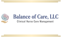 Logo for Balance of Care, LLC featuring a hand cradling a stylized flame icon and the company name in dark blue text.