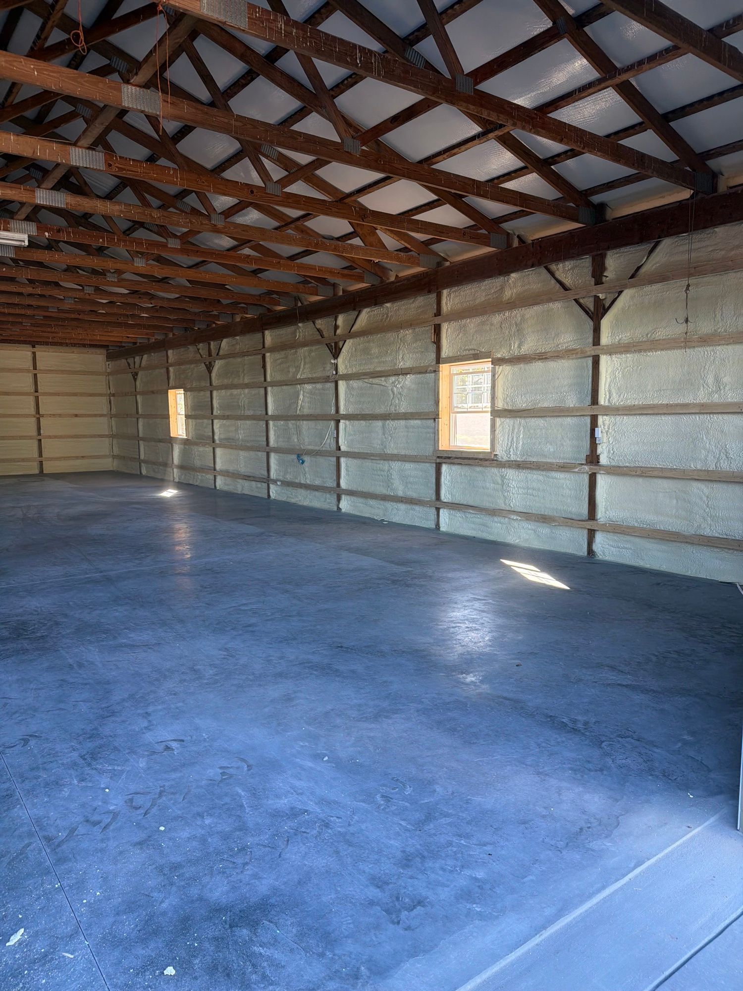 Spray foam insulated pole barn walls around windows, Sunrise Valley Spray Foam