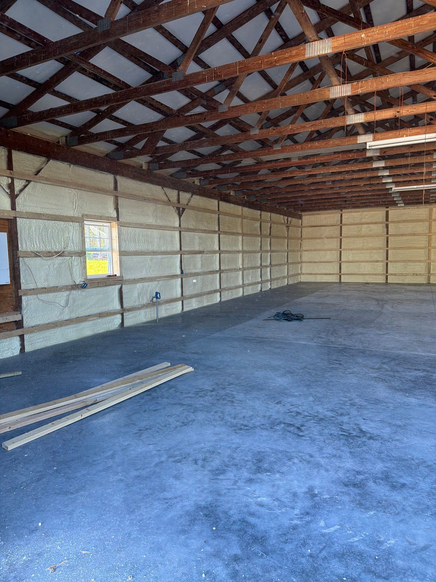Agricultural pole building with spray foam wall insulation, Morgantown PA
