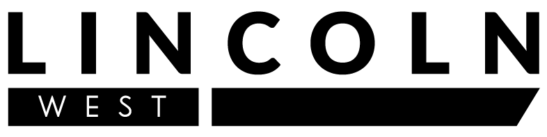 A black and white logo for lincoln west