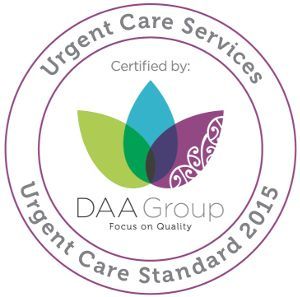 A logo for urgent care services certified by daa group
