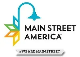 A logo for main street america with a street light