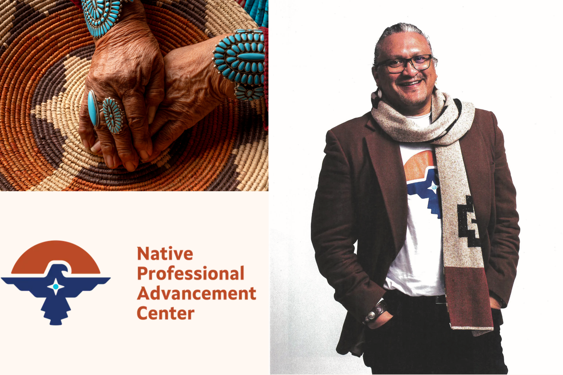 A man is standing in front of a sign that says native professional advancement center