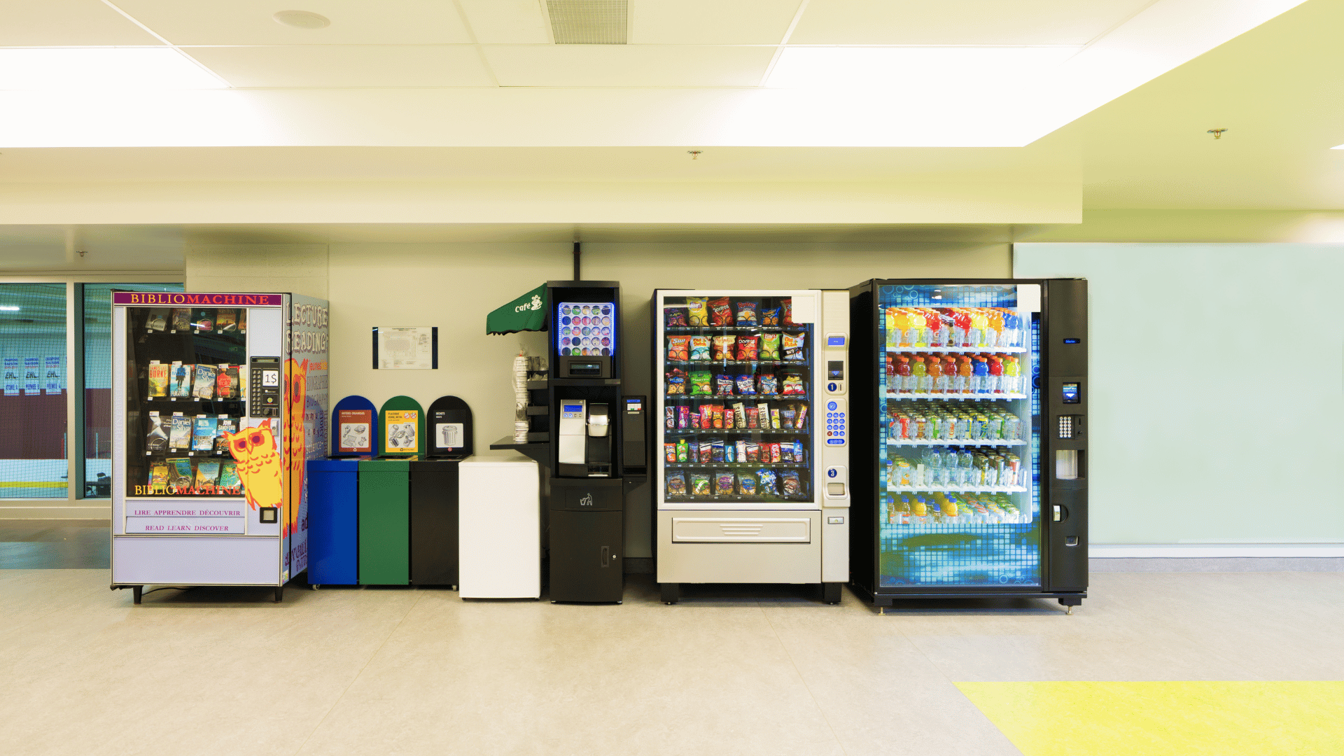Office vending machine setup with snack and beverage vending installation creating a convenient workplace refreshment area