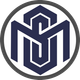 Dark blue geometric monogram logo inside a gray circle on a white background
