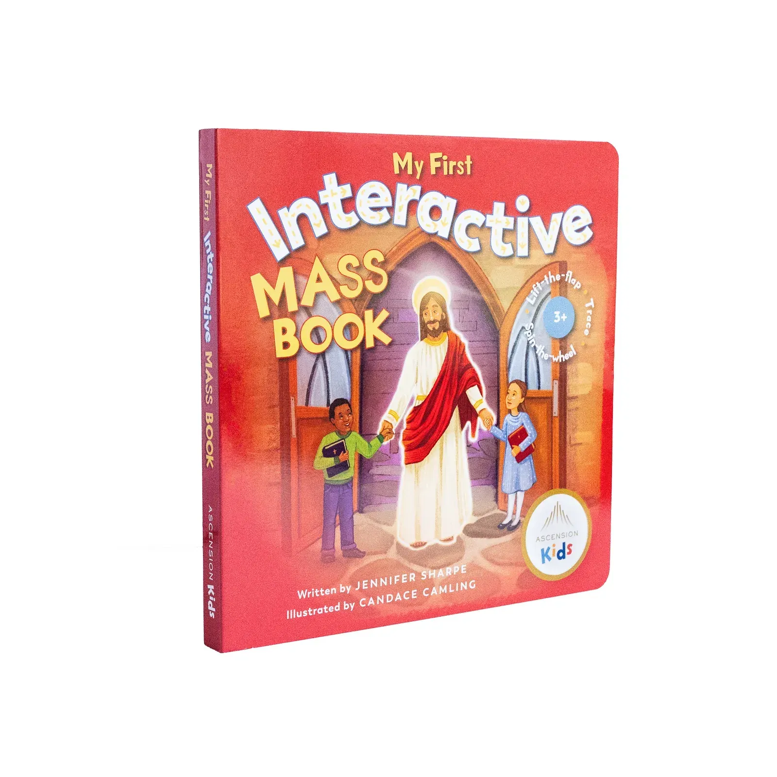 A red book titled my first interactive mass book