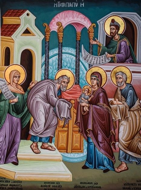 A painting of a group of people including jesus and mary