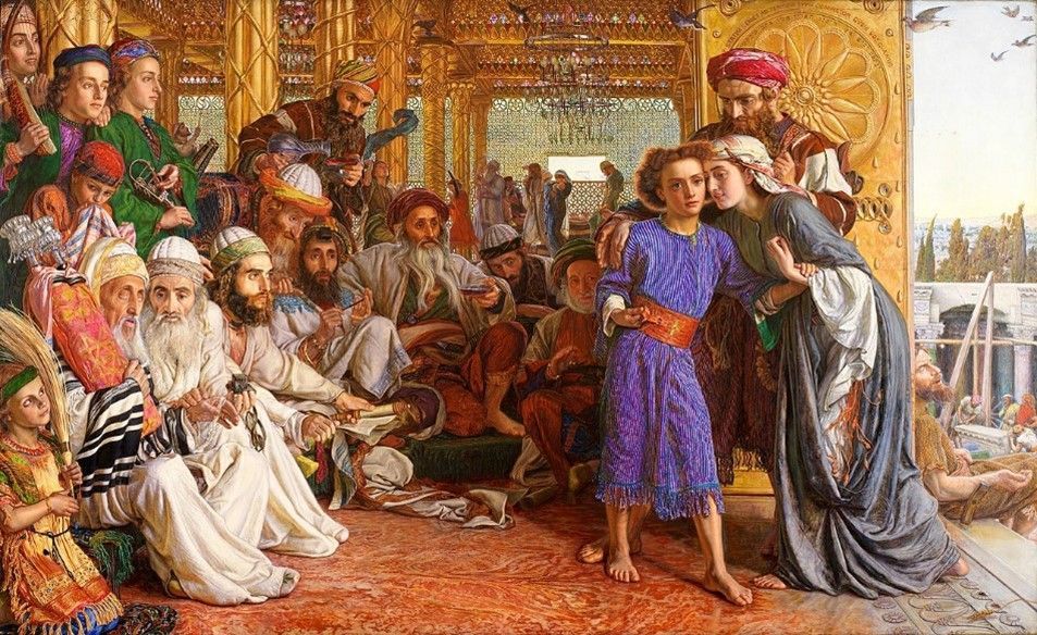 A painting of a group of people sitting around a table.
