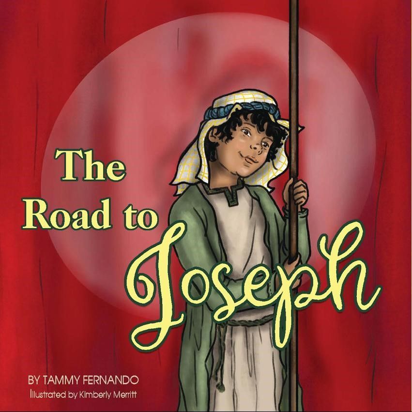 A cartoon of a boy holding a pole in front of a red curtain
