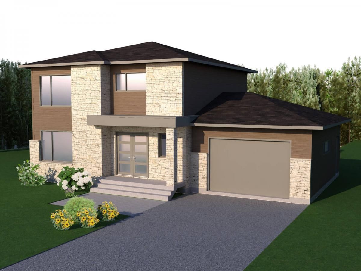 Une impression d'artiste d'une maison avec garage