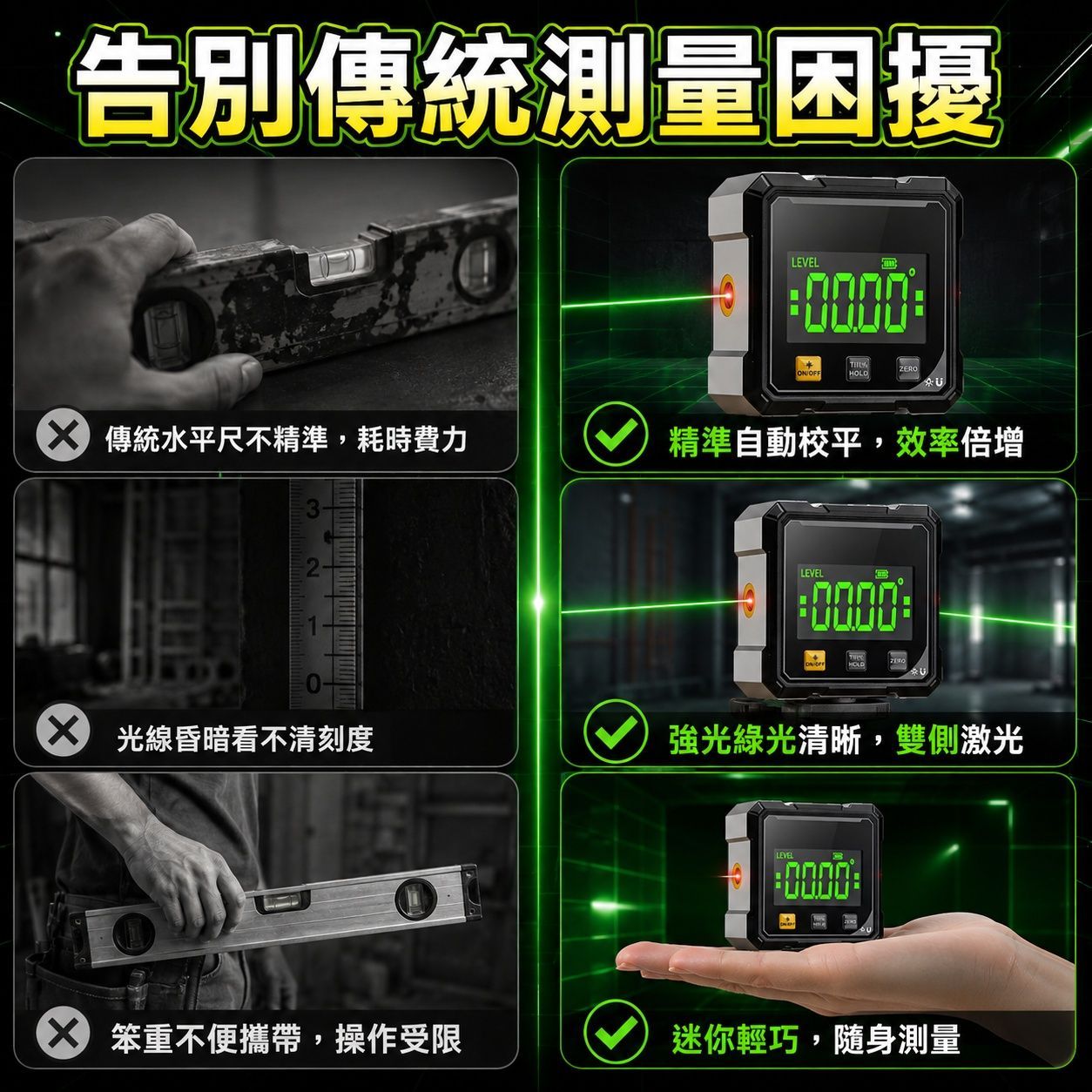 便攜高精度傾角儀盒 數位角度儀 子高清 數顯 磁吸水平儀 雷射水平儀含捲尺 水平尺 雷射水平儀 紅外線水平儀