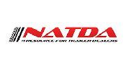A red and white logo for a company called natda.