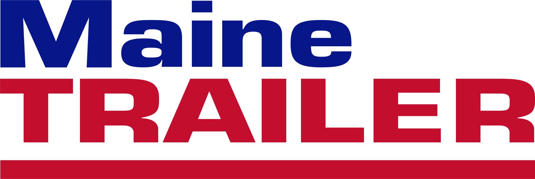 The maine trailer logo is blue and red on a white background