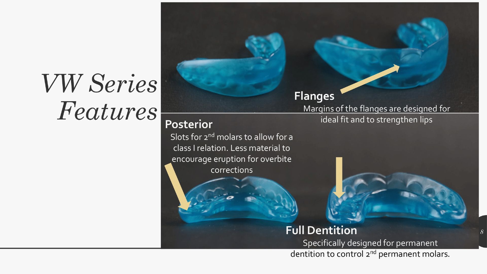 Blue dental appliance, labeled 