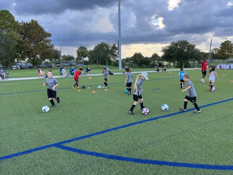 Space Coast United Soccer kids practicing