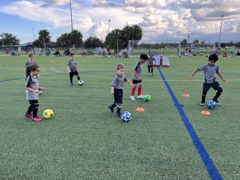 Space Coast United Soccer kids practicing soccer