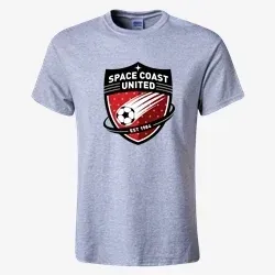 Gray t-shirt with the Space Coast United Soccer logo