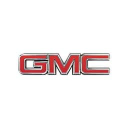 GMC logo: red letters with chrome trim, a car brand emblem.