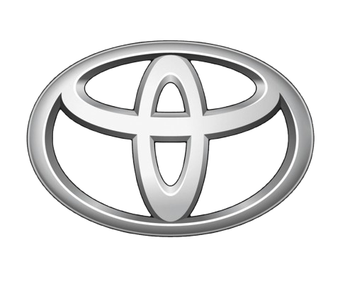 Toyota logo, a silver oval containing overlapping shapes.