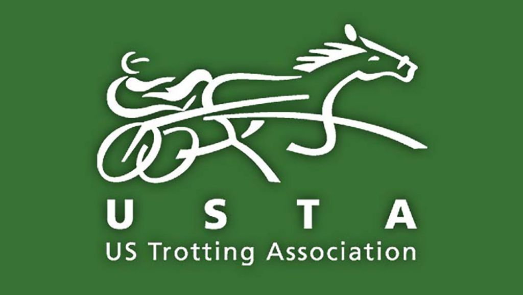 A logo for the us trotting association on a green background