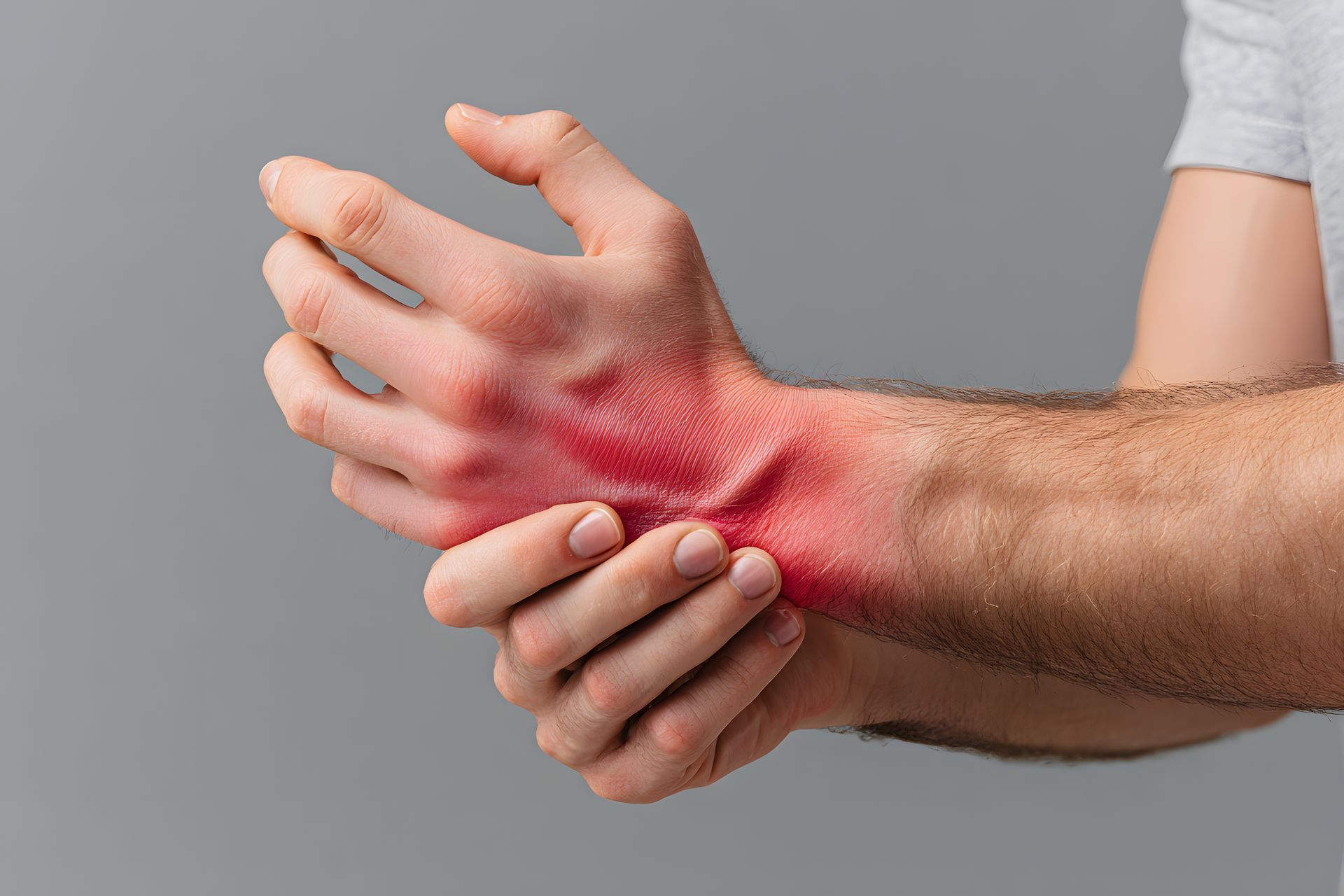 man holding hand in pain