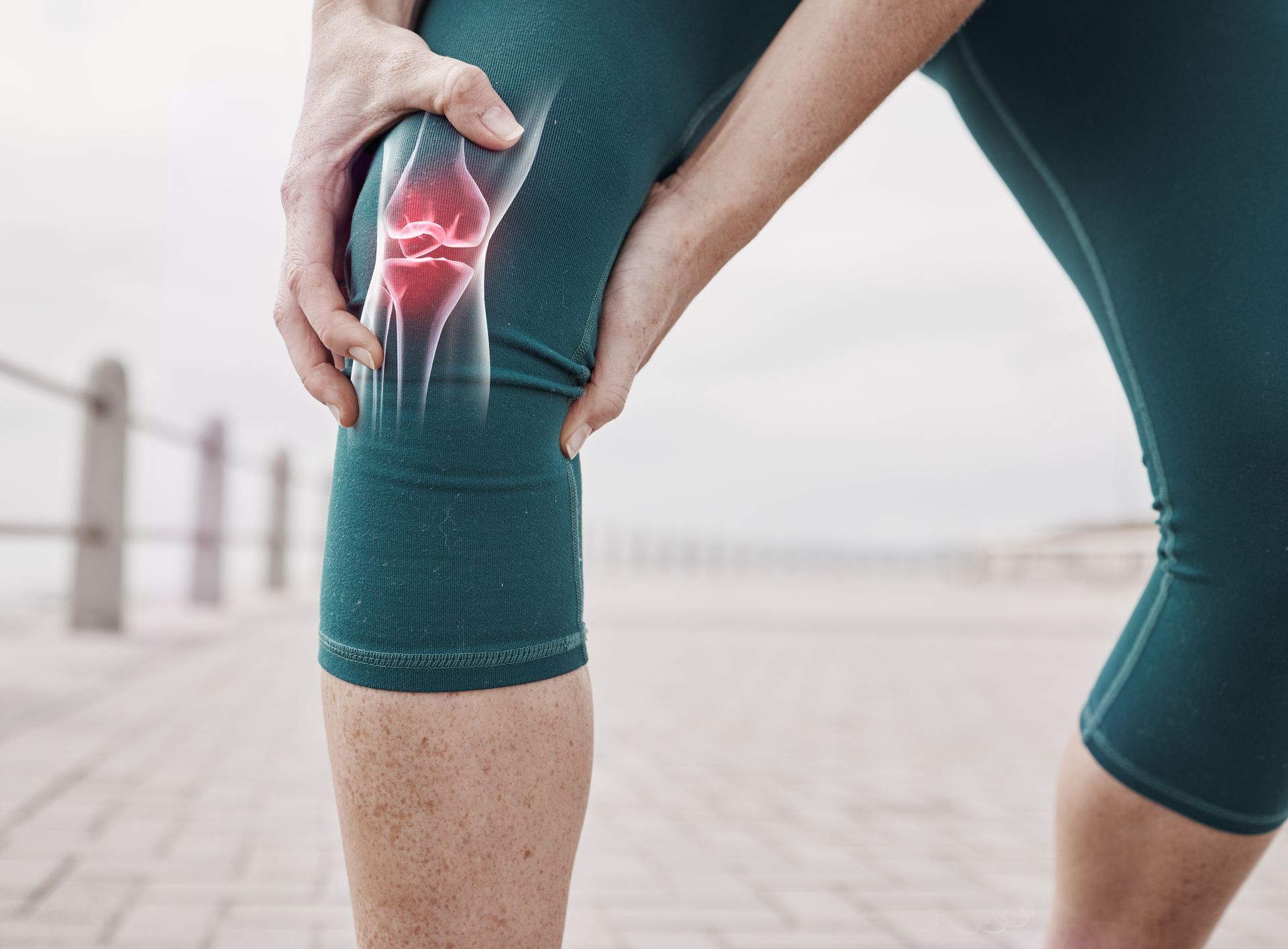 closeup of knee injury and pain