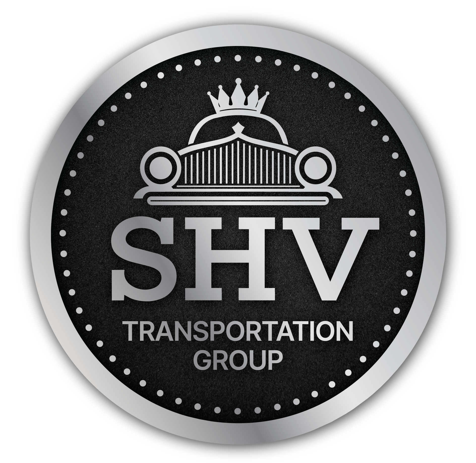 Black circular SHV Transportation Group logo with crown and decorative dots